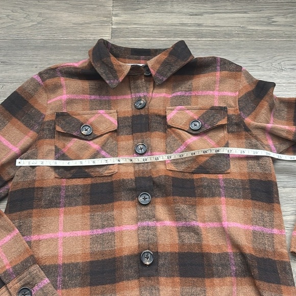 BB Dakota X Steve Madden | Brown and pink plaid boxy shacket jacket NWT Size L - Picture 7 of 13